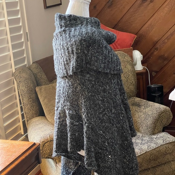 Anthropologie Ella Moss poncho Size XS to Small cowl turtle neck cable knit gray - Picture 7 of 14